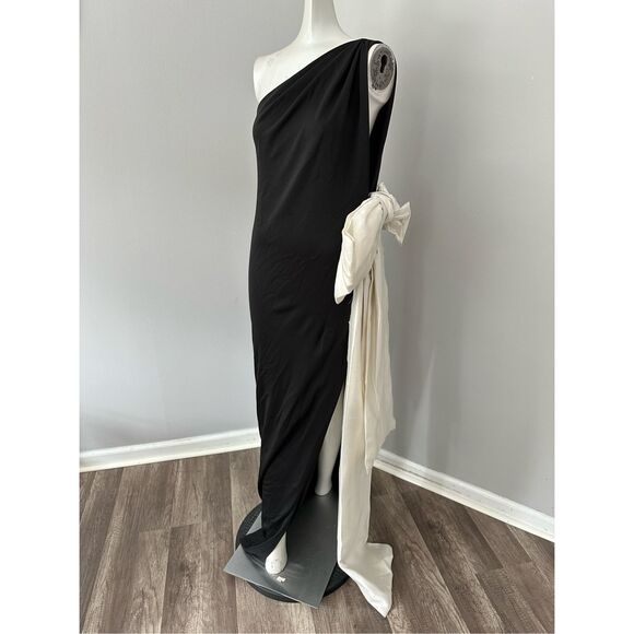 NWT Daniele Carlotta Sleeveless Colorblock One Shoulder Gown Black Ivory Size XS - Picture 11 of 12